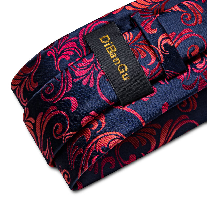 New Designer Blue Red Paisley Ties For Men Wedding Party Neck Tie Luxury Tie Ring Brooch 100% Silk Tie Set Gift For Men DiBanGu
