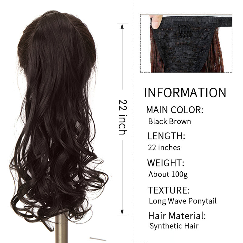 Синтетические длинные волнистые накладные волосы xnработы вокруг конского хвоста, накладные волосы на клипсе, натуральные накладные волосы, термостойкие волосы
