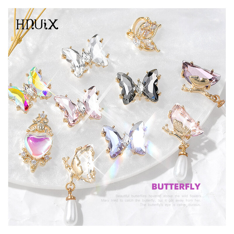 2PC Zircon Nail Art Butterfly Luxury Decorations Bow Ties Daisy Flower Pendant Rhinestone Jewelry Ornaments Manicure Accessories