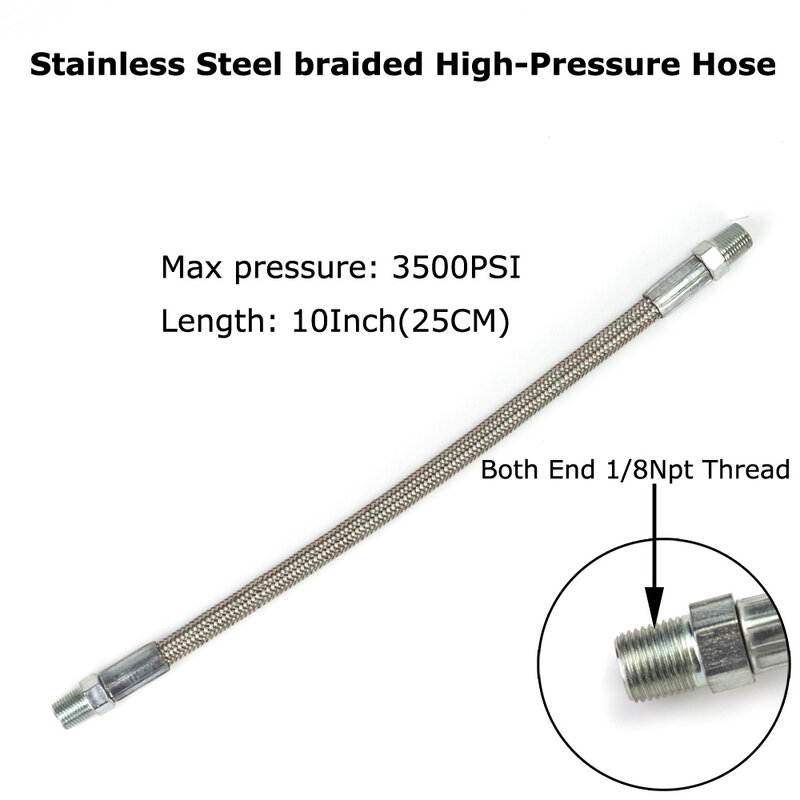 Aço inoxidável trançado de alta pressão Mangueira Linha End, 1/8NPT Thread, 10 in, 25cm, Novo