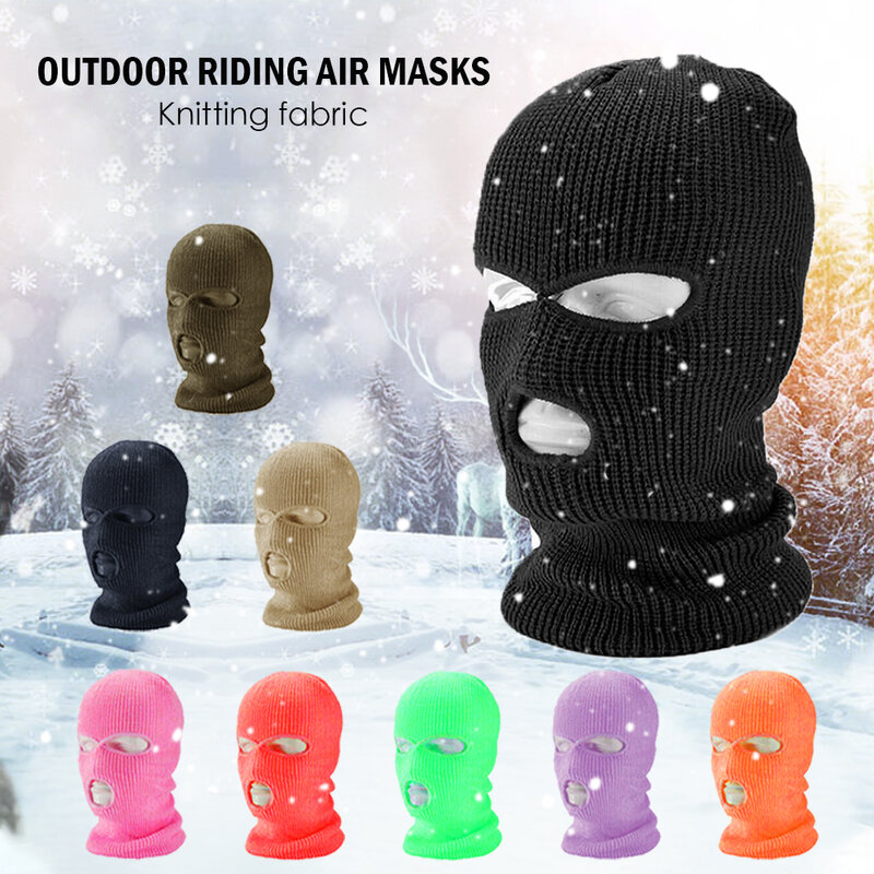 Nieuwe Full Face Mask Cover Drie 3 Gat Bivakmuts Knit Hoed Tactische Cs Winter Ski Fietsen Masker Beanie Muts Sjaal warm Gezicht Maskers