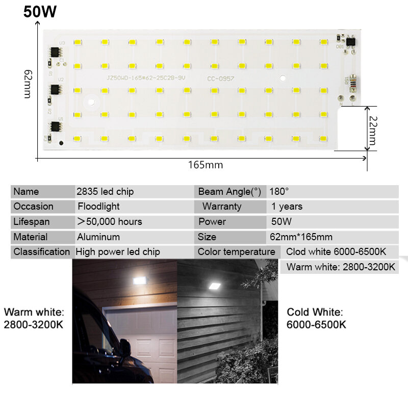 50W LED Chip AC 220V Lampu Sorot LED SMD 2835 LED Lampu manik-manik Lampu Sorot Untuk Flood Light Lampu jalan lampu Outdoor Chip diode