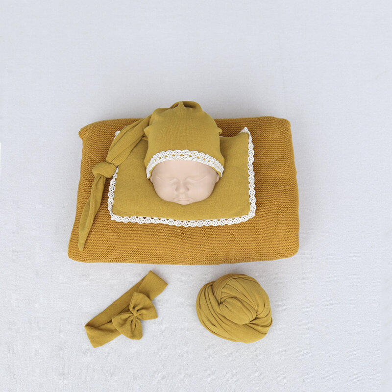 Manta de punto para recién nacido, conjunto de cinco piezas de diadema y sombrero de almohada hechos a mano, accesorios de estudio de fotografía para Sesión de bebé