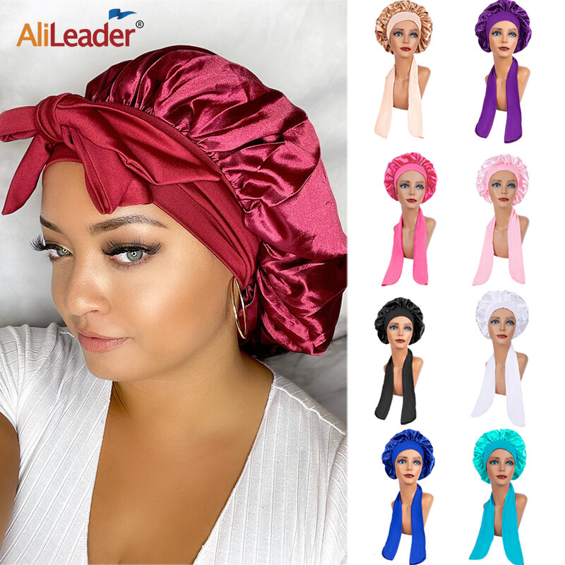 Bonnet de nuit en Satin de soie, Turban, 9 couleurs, Polyester, élastique, Bonnet de douche, couvre-chef pour cheveux