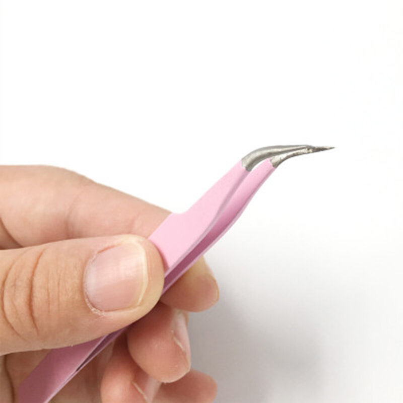 Pinça de extensão de cílios de aço inoxidável, 2 lâminas, pinça curvada para cílios retos, ferramentas para maquiagem de unhas não magnéticas