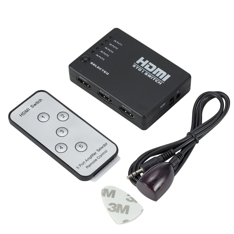 BGGQGG 5 Cổng 1080P 5 Vào 1 Ra Video HDMI Switch Phím Chọn Hộp Chuyển Đổi Bộ Chia Hub Khiển Hồng Ngoại Cho HDTV PS3 DVD Adapter Thẻ Nhớ