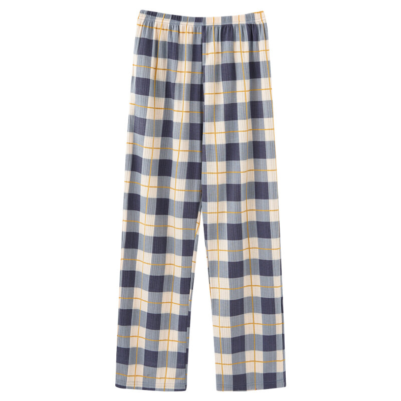 Pijama simples estilo japonês masculino, calça comprida de algodão, elástico na cintura, fundo casual para dormir em casa, jardas grandes, treliça, outono, masculino, L a 4XL