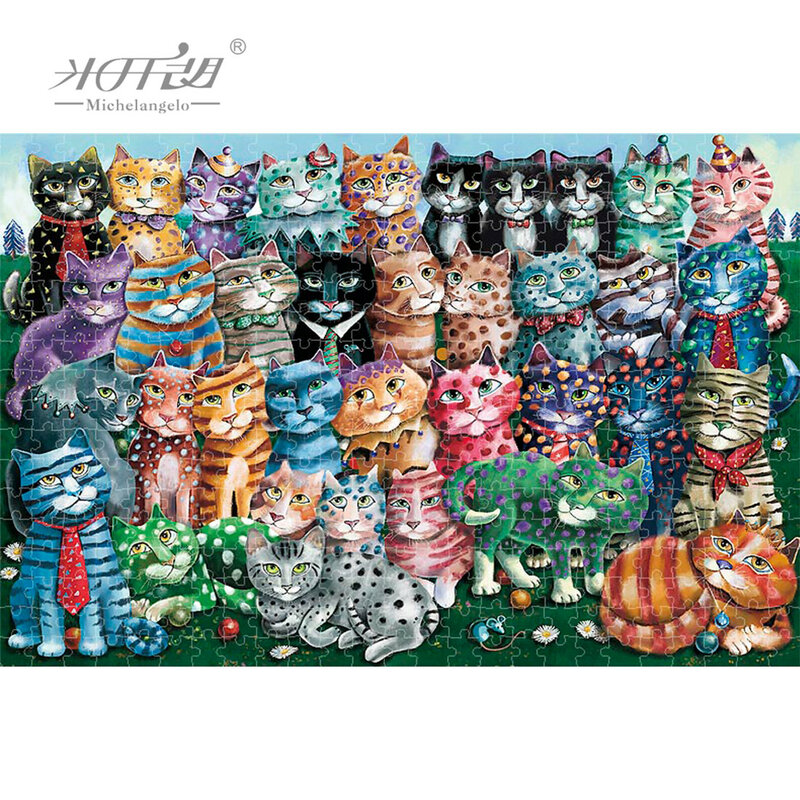 미켈란젤로 나무 지그 소 퍼즐 500 1000 1500 2000 조각 고양이 만화 동물 키즈 교육 장난감 수채화 그림 미술 장식