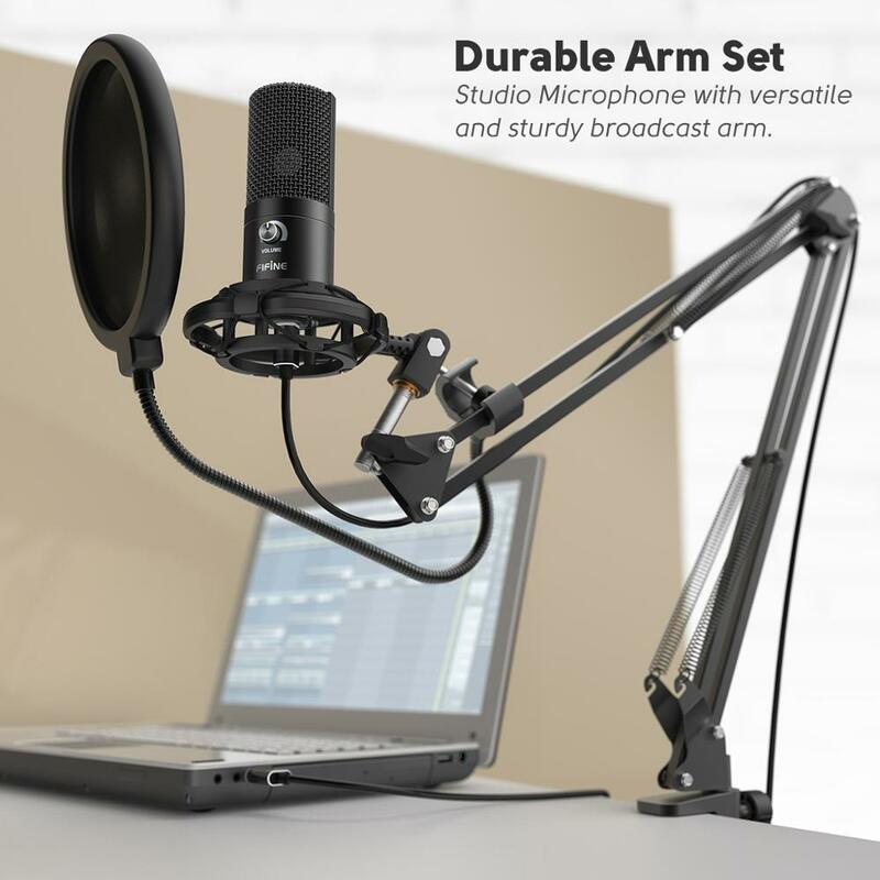 FIFINE-Kit de micrófono de condensador con brazo de soporte ajustable, micrófono USB de estudio para ordenador, con soporte de tijera ajustable antichoque para mesa, para Youtube, Overs-T669