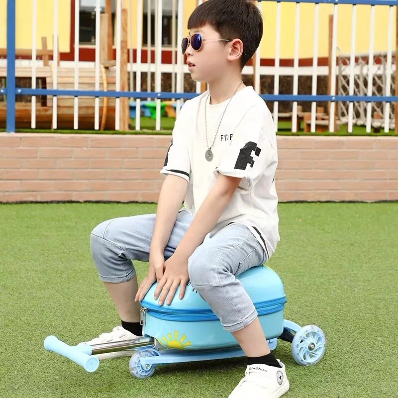 Cartoon Cute Scooter Suitcase Children Trolley Case New 16 Inch Kids Luggage Rolling Wheel Creative Cabin Suitcases Gift