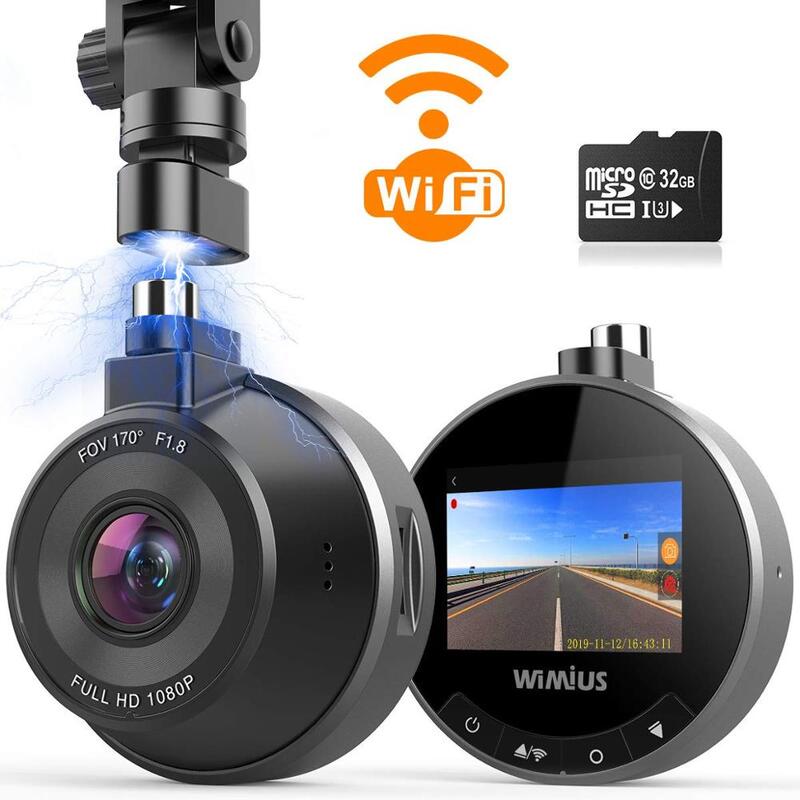 Cámara de salpicadero Wifi WIMIUS 1080P HD DVR para coche 170 gran angular dashcam Grabación en bucle g-sensor WDR aparcamiento modo cámara para salpicadero de coche Monitor