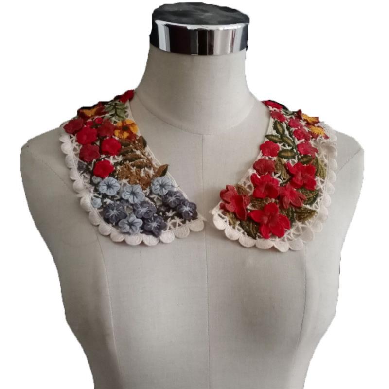 Collar falso de encaje Floral para mujer, accesorios de costura de encaje, apliques de cuello bordados huecos desmontables