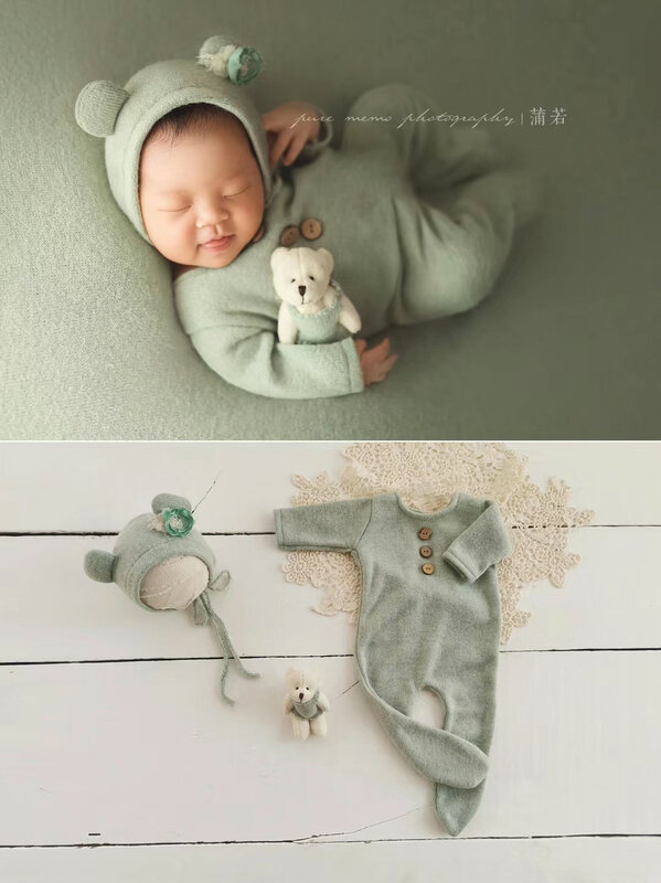 Newborn fotografia adereços roupas do bebê macacão chapéu recém-nascido boneca adereços 3 pçs/set
