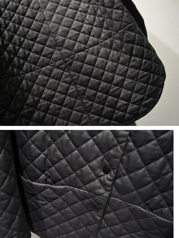 Women Clothing 2023 Winter Genuine Leather Jacket Female Simple Round Neck Diamond Embroidered Short Coat Doudoune Femme