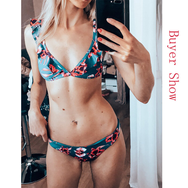 Bikini acolchado con realce para mujer, traje de baño Retro con estampado, ropa de playa para verano, 2021