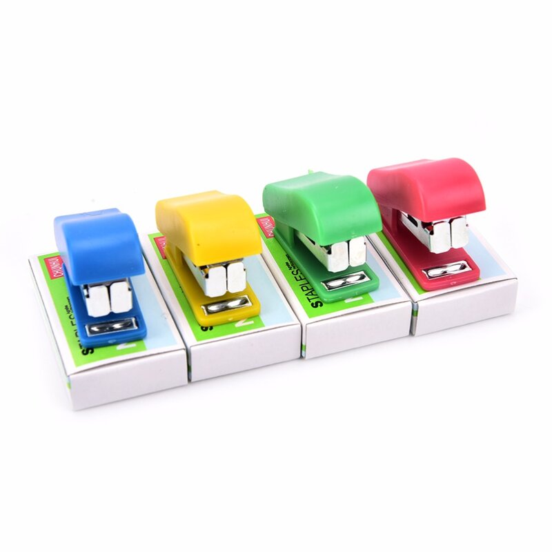 Mini grapadora de plástico de Color sólido caramelo, grapadora Manual de papel, juego de grapas, 1 juego aleatorio, n. ° 10