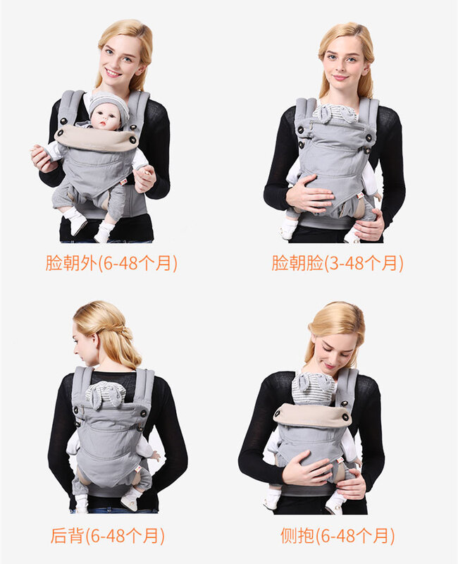 حقيبة ظهر 4 في 1 لحديثي الولادة ، حاملة الطفل من 3 إلى 30 شهرًا ، حقيبة سفر كنغر ، قبعة شمسية للأطفال