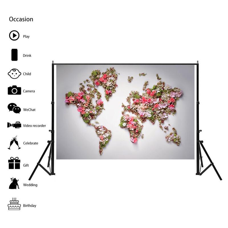 Plaque carte du monde non tissée, 150x100cm, bricolage, motif fait avec de belles fleurs pour décoration murale, affiche