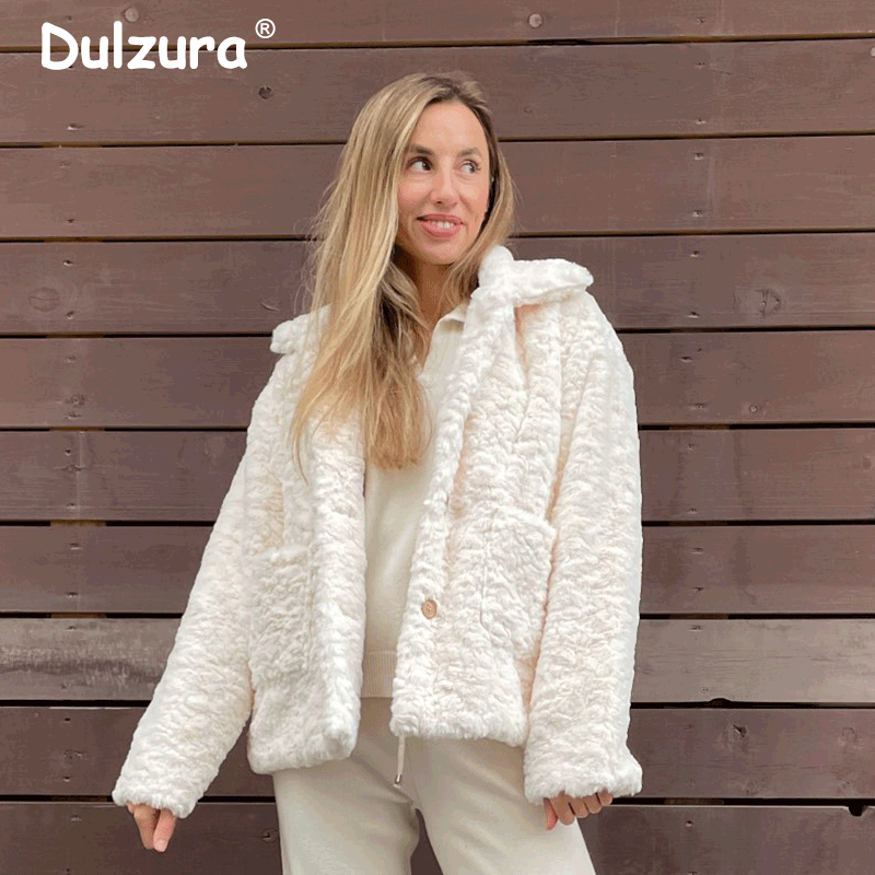 Winter 2021 Solid Fuzzy Faux Fur Jacket Women Thick Warm Padded Lining Overcoat Sweet Girls Pink Faux Rabbit Fur Coat Outerwear