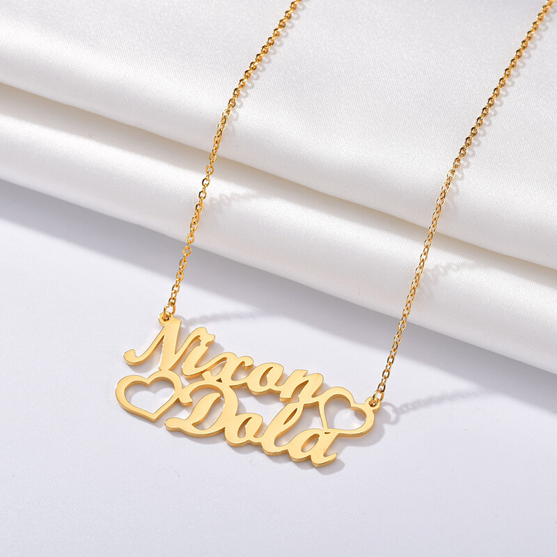 Goxijite 2019 Mode Benutzerdefinierte Edelstahl 2 Name Herz Halskette Für Frauen Personalisierte Brief Gold Farbe Halsband Halskette Geschenk