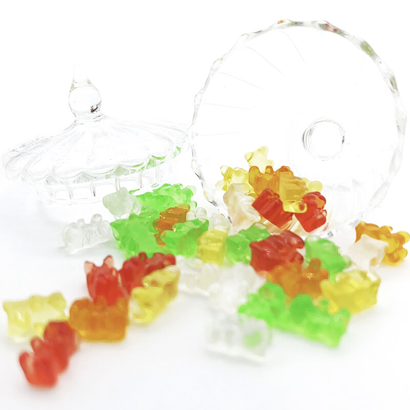 20Pcs/pack Mini Resin Colorful Bear Ornaments DIY Crafts Dollhouse Candy Decoration Dollhouse  Play Scene Model Doll Accessories