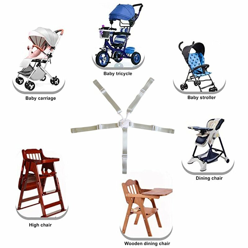 สายรัดเก้าอี้สูงปรับได้พร้อมหัวเข็มขัดนิรภัย5จุดสำหรับเด็กทารกเก้าอี้สูงรถเข็นและรถเข็นเด็ก
