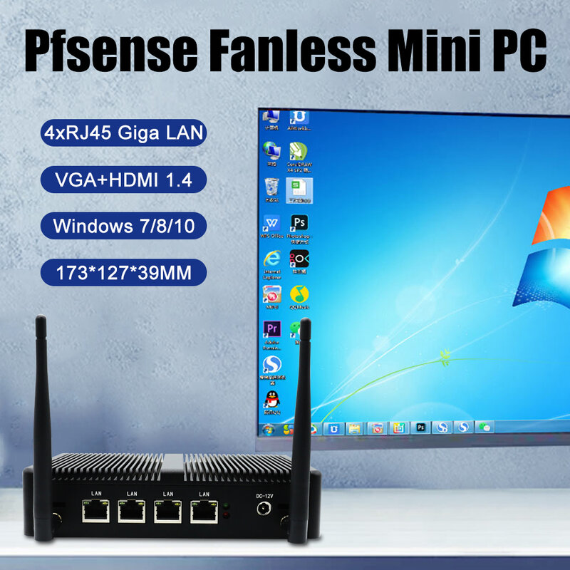 Eglobal lüfter loser mini pc intel celeron j1900 j4125 4x2500m i226 lan nic mini router server esxi HD-MI pfsense firewall Appliance