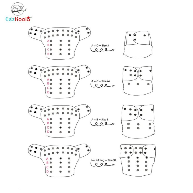 EezKoala 4pcs/set  Eco-Friendly Cloth Diaper fast dry washable Baby Cloth Nappies Reusable  Baby Pocket Nappy