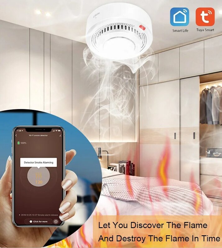 Tuya Zigbee-Detector de humo para el hogar, Sensor de seguridad para la cocina, alarma de sonido, funciona con la aplicación Smart Life Hub