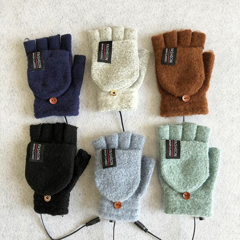 New USB Warmer Knitting Heated Gloves Mitten Full&Half Finger Electric Heating Gloves