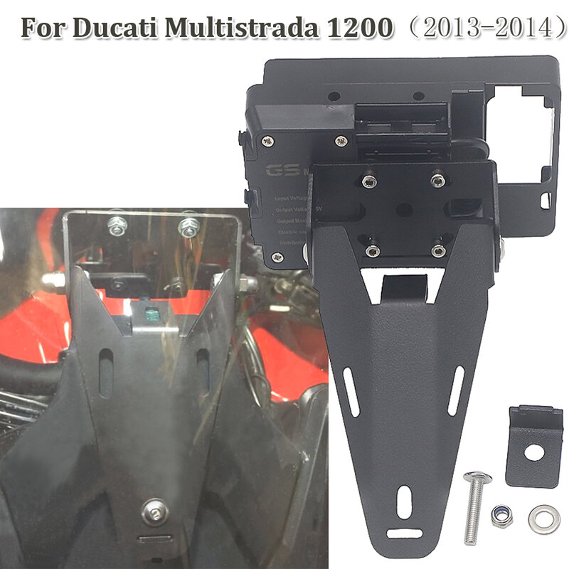 สำหรับDucati Multistrada 1200รถจักรยานยนต์ผู้ถือโทรศัพท์GPS Stand Bracket USB Charger GPS Moto 2013 2014 Multistrada 1200