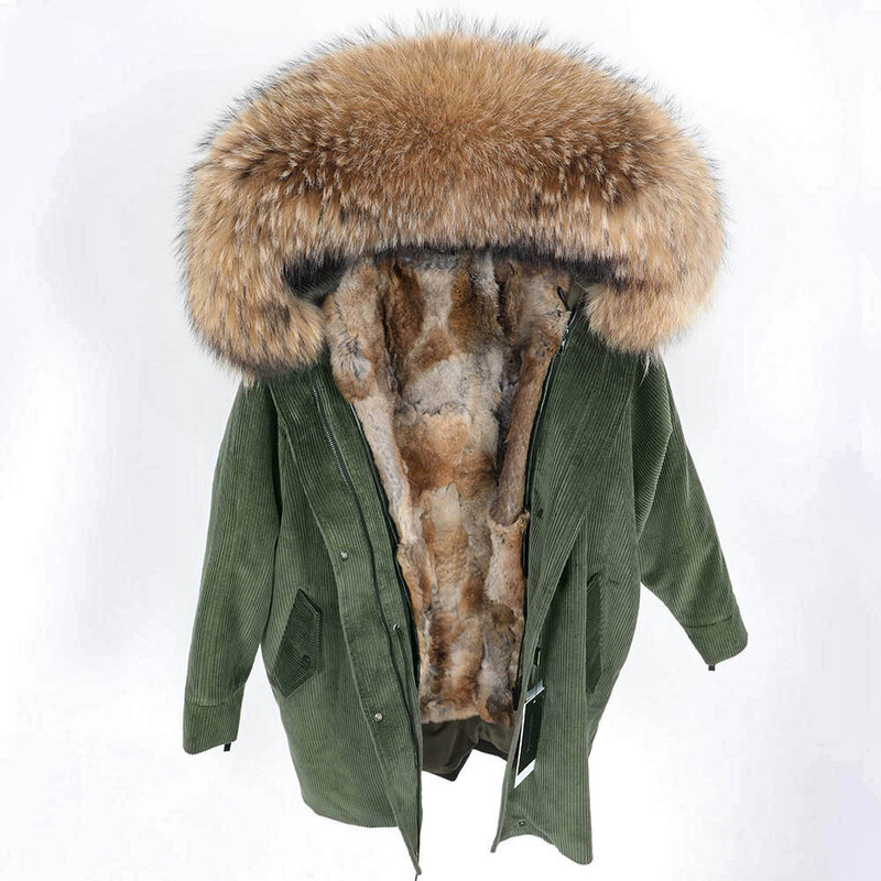 MMK2020 الشتاء المرأة الحقيقي طويل معطف بركة (سترة من الفراء بقبعة للقطب الشمالي) ، معطف الفراء طوق ، الشتاء الدافئة سترة ، الطبيعي الأرنب الفراء بطانة