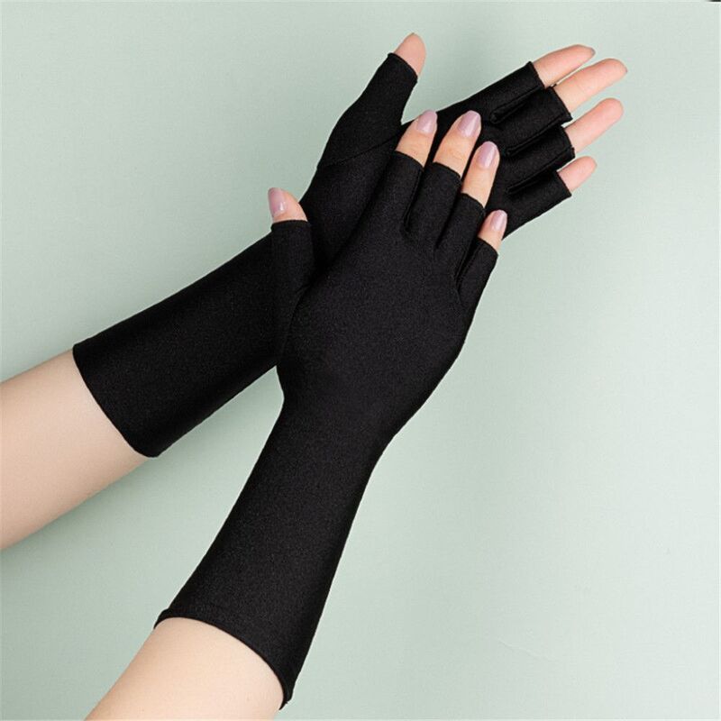 Women Cycling Arm Cool Solid Mittens Fingerless Long Gloves Half Finger Sleeves Sunscreen Protection