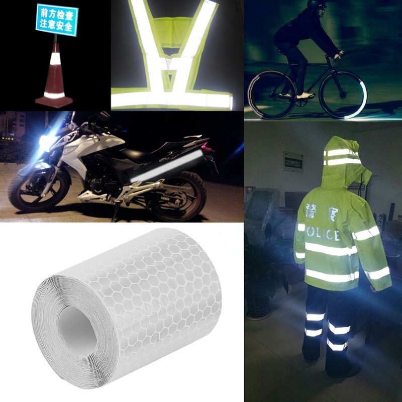 Adesivos de fita reflexiva para bicicletas Quadros Motocicleta, Filme autoadesivo, Fita de advertência, Marca de segurança, 1 rolo, 5cm x 3m