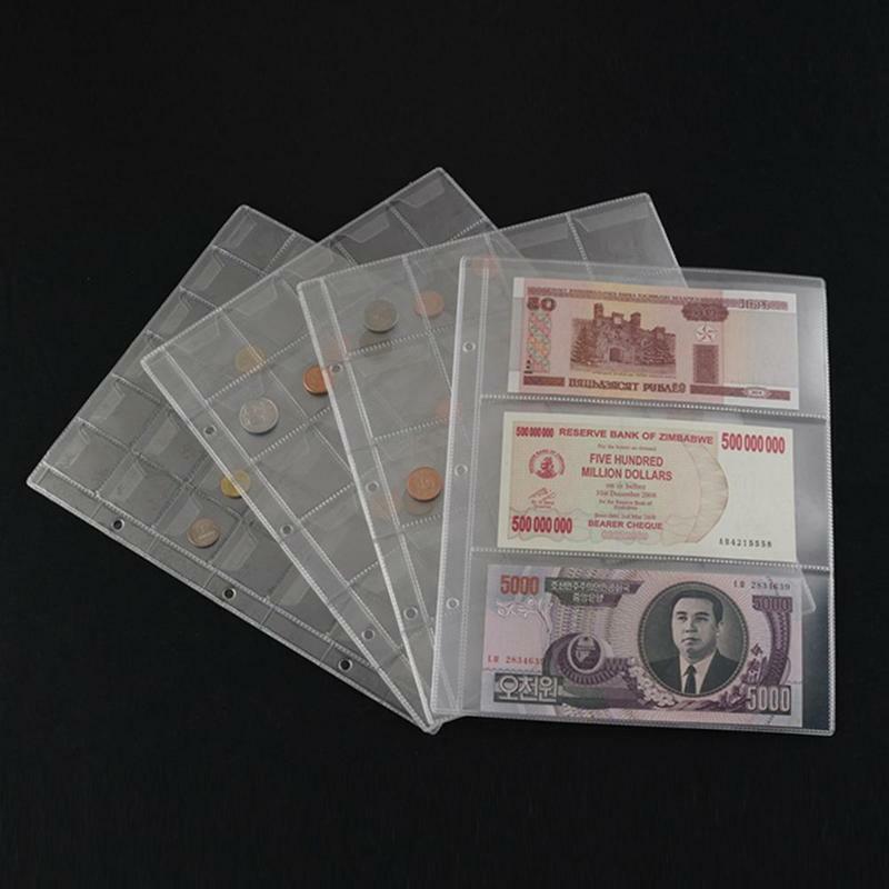 Hojas de almacenamiento porta monedas conmemorativas páginas de carpeta de álbum hojas de PVC almacenamiento duro dinero en efectivo o billetes colección álbum