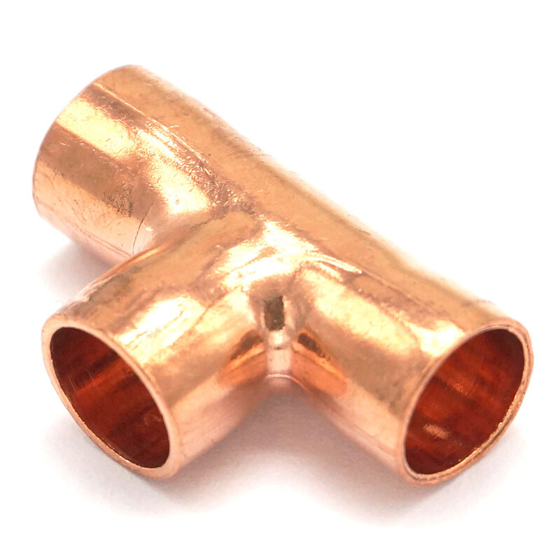 I.D 22x1.5mm Copper End Feed Euqal Tee 3 Ways Pipe Adapter Air Conditioner Refrigeration Water Heater