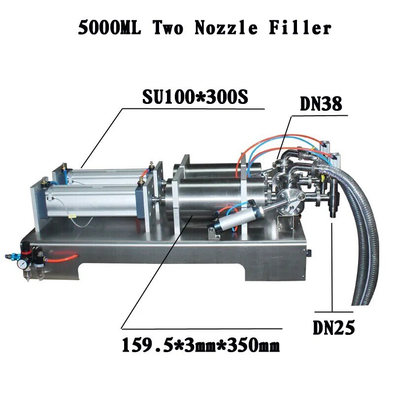 5000ml dwa tłokowe napełniarka podwójna głowica wylotowa wlew wody lepka pasta kremowa maszyna do butelkowania SHENLIN Machine
