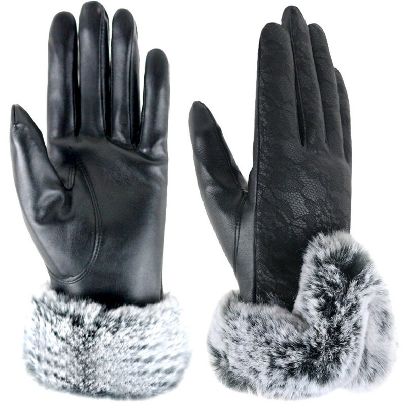 2019 新ファッション女性冬のビロードのレース手袋暖かい用携帯電話を使用する手袋