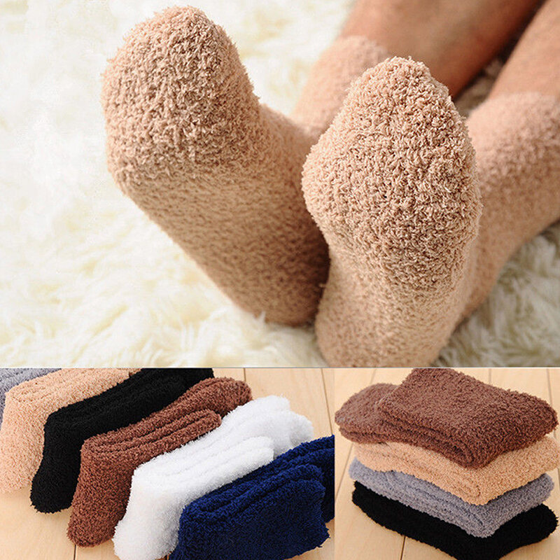 1 par de inverno quente meias macias em meias femininas bonito macio elástico coral veludo meias de toalha de chão interior