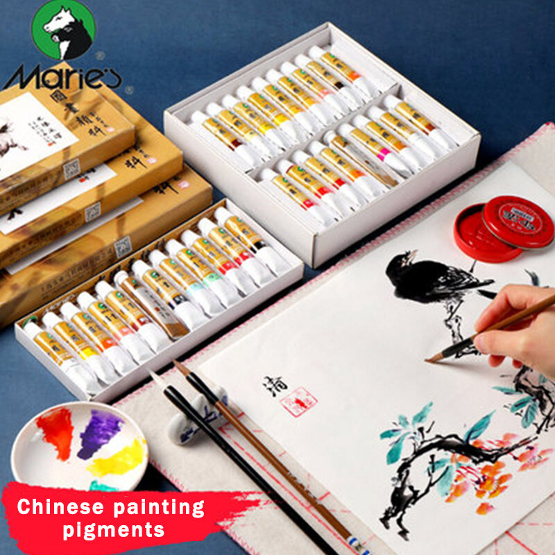 Китайские краски Marie's паста для рисования пигментные Акварельные краски, 5/12 мл, 12/18/24/36 цветов, рисование тушью для начинающих, рисование тов...