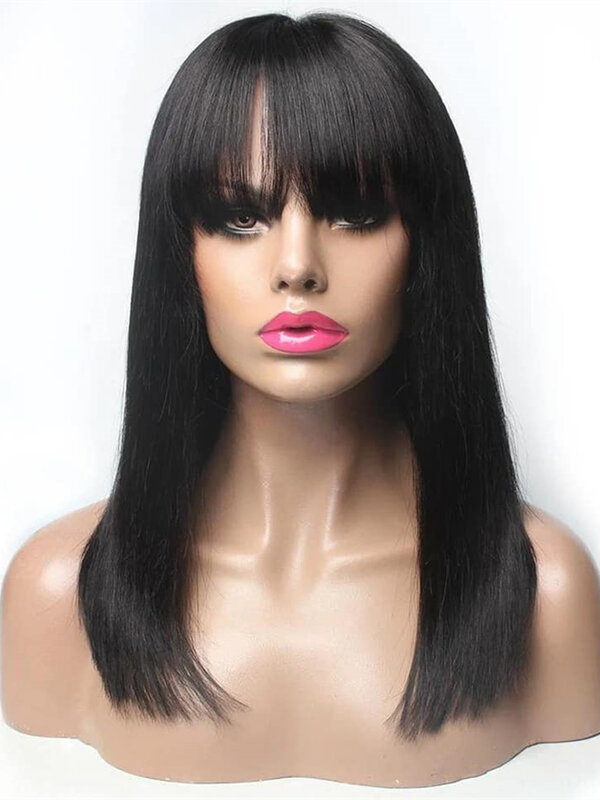 Parrucca glueless capelli umani pronti da indossare 100% parrucche corte con frangia per le donne scelta brasiliana dritta a buon mercato in vendita liquidazione
