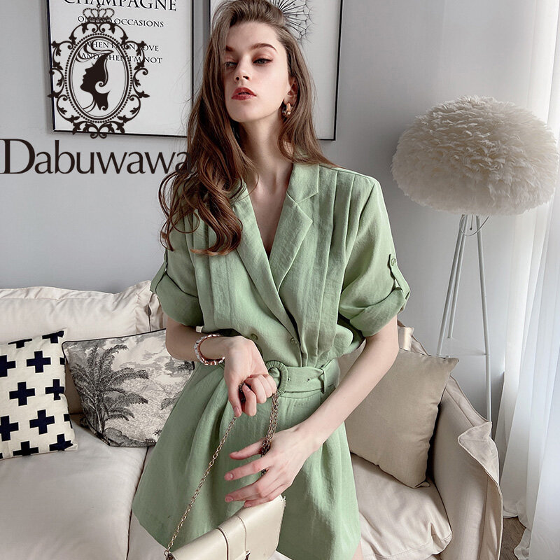 Dabuwawa – haut et Short plissés pour femme, ensemble deux pièces décontracté à manches courtes et ceinture courte trapèze, couleur unie, DT1BSE002