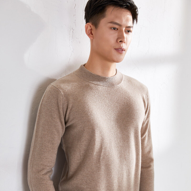 100% Pure wool Knitted Sweaters Man Half-high Oneck Pullovers 2020 New Fashion Long sleeve 10Colors Men Jumpers Knit-Tops