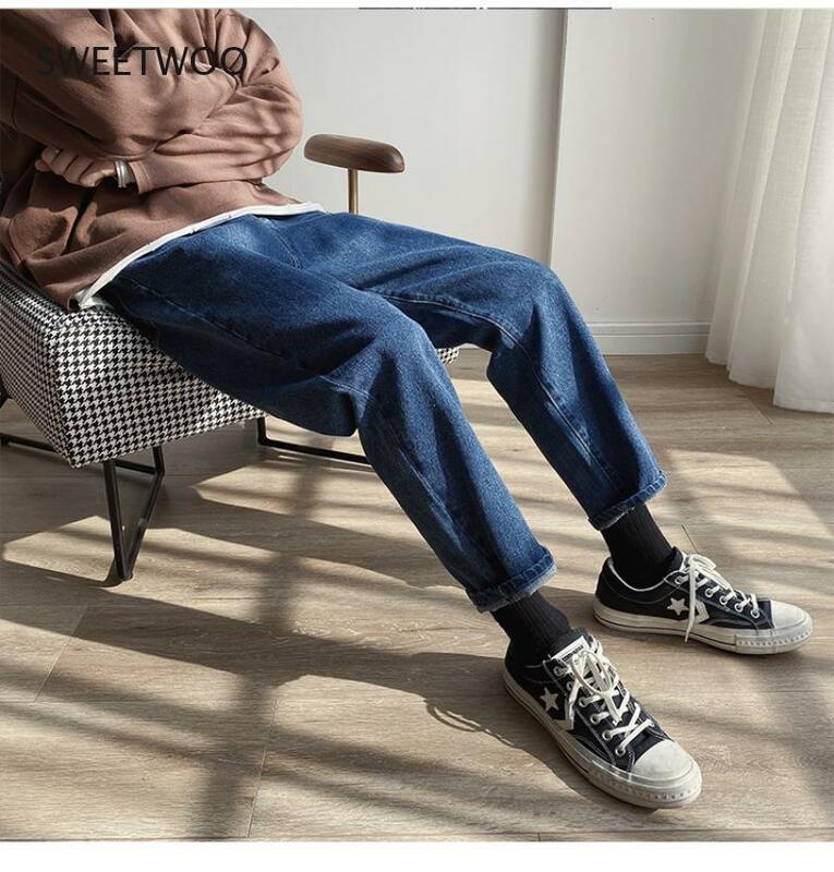 Jeans Warna Korea Hitam Musim Semi Pria 2021 Celana Denim Biru Ala Jalanan Pria Mode Pakaian Ramping