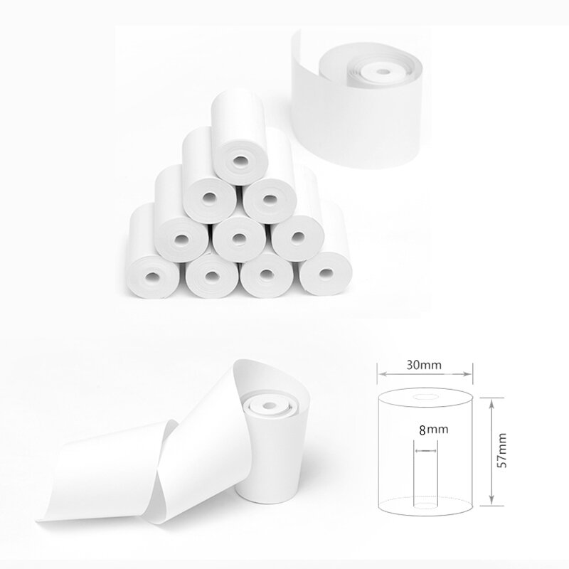 57x30 20 rolos de papel térmico etiqueta papel térmico para móvel bluetooth caixas registadoras pos impressora mini acessórios