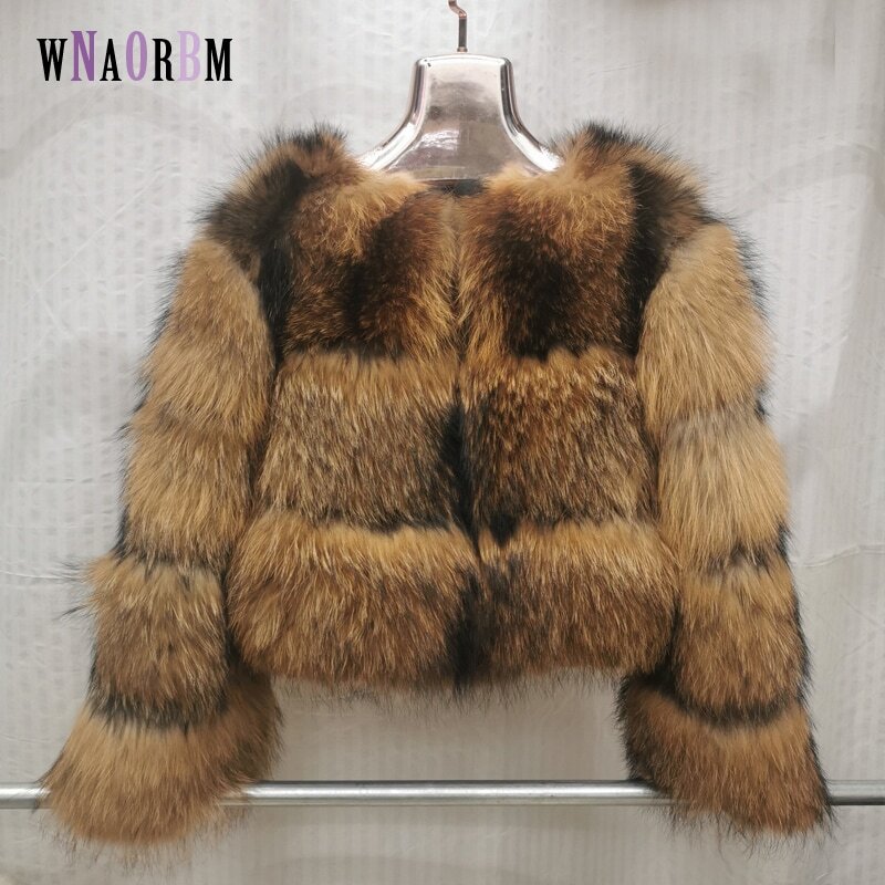Abrigo de mapache Real para mujer, abrigo de piel de zorro Natural, con mangas desmontables, con cuello redondo, cálido y grueso, para invierno