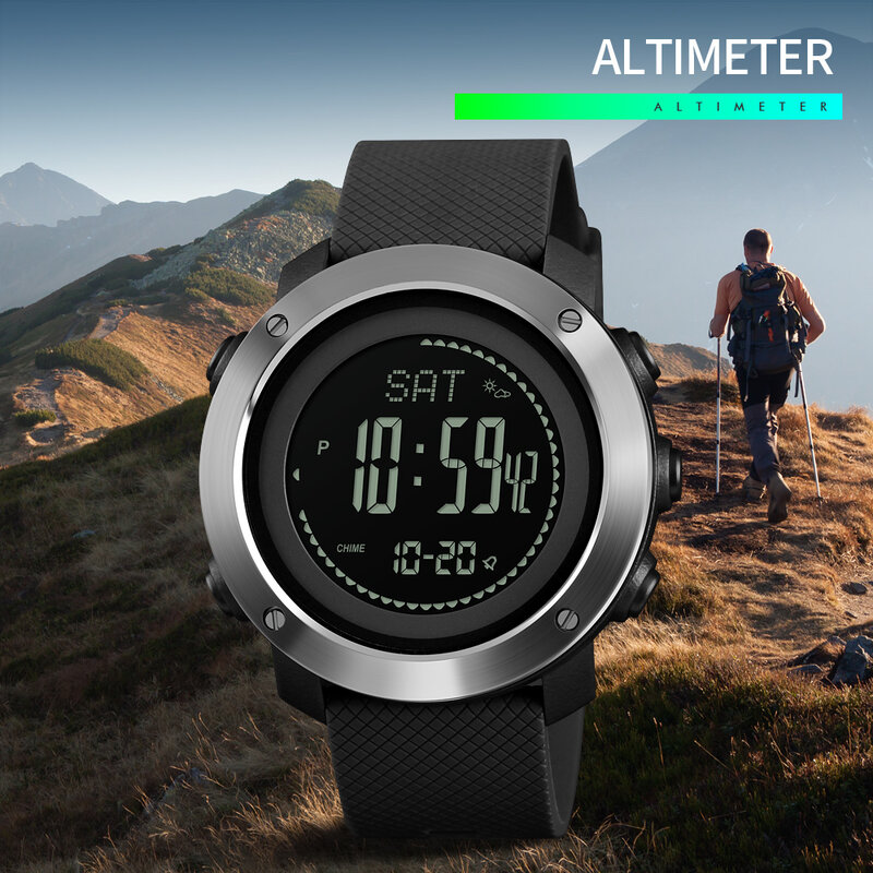 SKMEI-Montre-bracelet pour hommes, thermomètre à l'altitude, numérique, horloge de sport, escalade, randonnée, nouvelle collection 2020