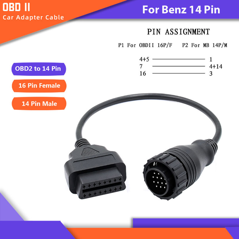 Kabel diagnostyczny do Mercedes Benz 38 Pin do Benz 14 złącze pinowe do Benz 38Pin do adaptera OBD2 16Pin
