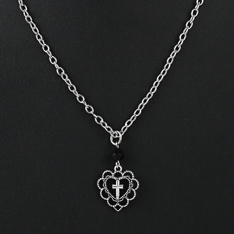 Gothic Punk Style Hollow Heart Cross Pendant Necklace Religion Dark Art Goth Jewellery Necklaces For Women Rock Metal Gifts