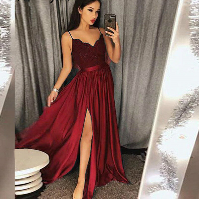 Vestido De Baile Borgonha 2020, Vestido Feminino Vermelho Elegante
